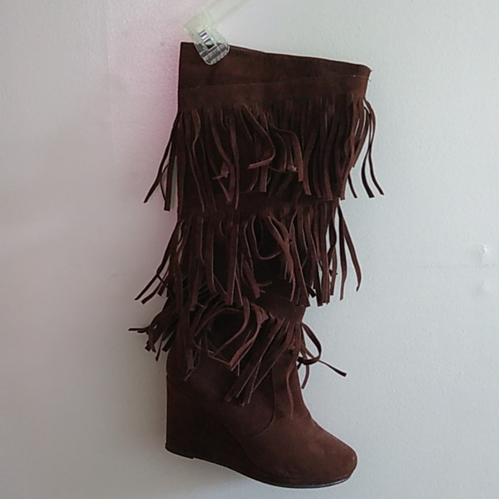 Brown  Wedge Fringe BOOTS 9.5